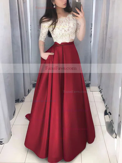 Ball Gown Off-the-shoulder Lace Satin Floor-length Pockets Prom Dresses #Favs020106380