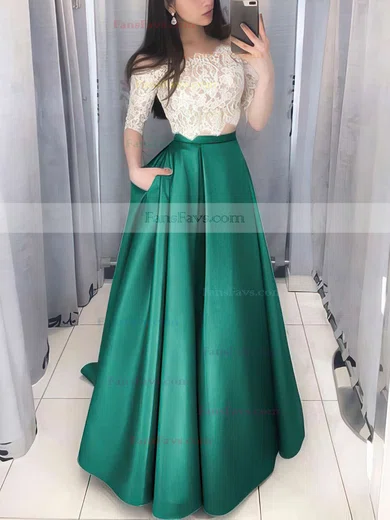 Ball Gown Off-the-shoulder Lace Satin Floor-length Pockets Prom Dresses #Favs020106380