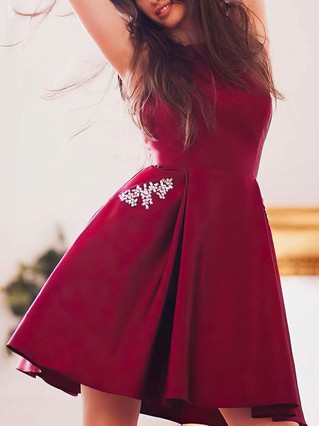 A-line Scoop Neck Satin Short/Mini Beading Short Prom Dresses #Favs020106384 A-line Scoop Neck Satin Short/Mini Beading Short Prom Dresses #Favs020106384