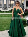 A-line V-neck Satin Floor-length Prom Dresses #Favs020106385