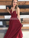 A-line V-neck Satin Floor-length Prom Dresses #Favs020106385