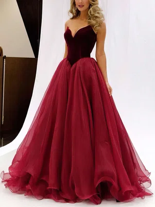 Ball Gown V-neck Organza Velvet Floor-length Prom Dresses #Favs020102419 Ball Gown V-neck Organza Velvet Floor-length Prom Dresses #Favs020102419