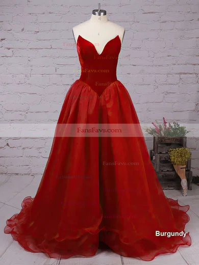 Ball Gown V-neck Organza Velvet Floor-length Prom Dresses #Favs020102419
