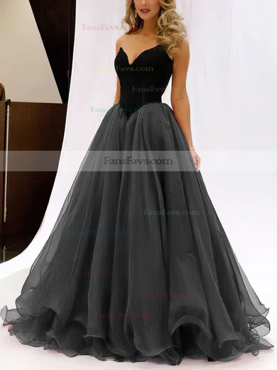 Ball Gown V-neck Organza Velvet Floor-length Prom Dresses #Favs020102419