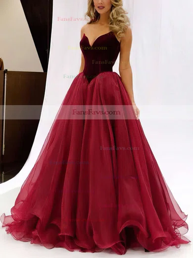 Ball Gown V-neck Organza Velvet Floor-length Prom Dresses #Favs020102419