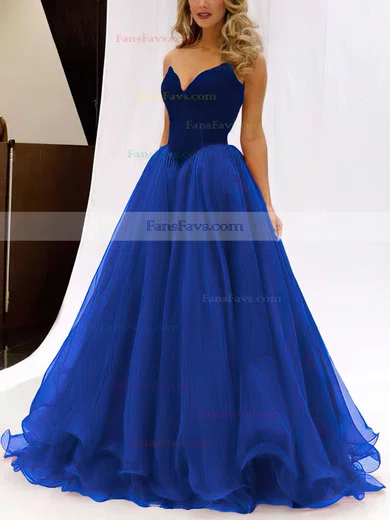 Ball Gown V-neck Organza Velvet Floor-length Prom Dresses #Favs020102419