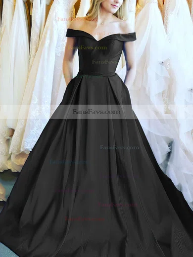 Ball Gown Off-the-shoulder Satin Floor-length Sashes / Ribbons Prom Dresses #Favs020106386