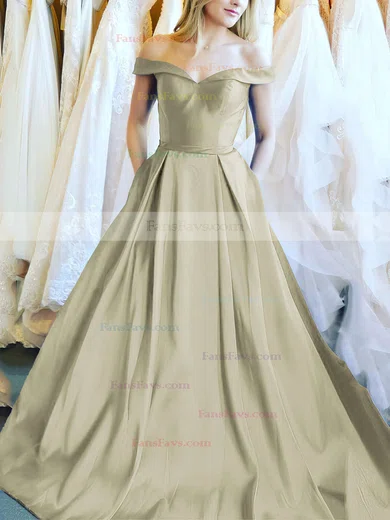 Ball Gown Off-the-shoulder Satin Floor-length Sashes / Ribbons Prom Dresses #Favs020106386