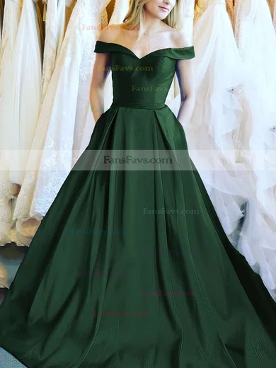 Ball Gown Off-the-shoulder Satin Floor-length Sashes / Ribbons Prom Dresses #Favs020106386