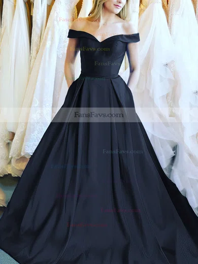 Ball Gown Off-the-shoulder Satin Floor-length Sashes / Ribbons Prom Dresses #Favs020106386