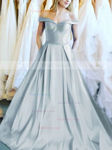 Ball Gown Off-the-shoulder Satin Floor-length Sashes / Ribbons Prom Dresses #Favs020106386