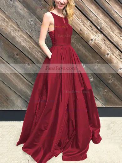 Princess Scoop Neck Taffeta Floor-length Pockets Prom Dresses #Favs020106390