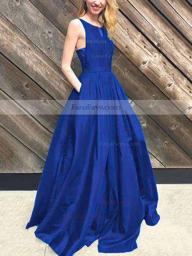 Princess Scoop Neck Taffeta Floor-length Pockets Prom Dresses #Favs020106390