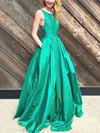 Princess Scoop Neck Taffeta Floor-length Pockets Prom Dresses #Favs020106390