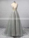 Ball Gown V-neck Sequined Sweep Train Beading Prom Dresses #Favs020106393
