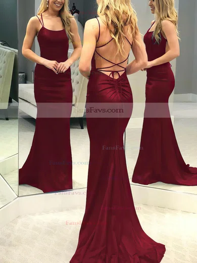 Trumpet/Mermaid Scoop Neck Silk-like Satin Sweep Train Prom Dresses #Favs020106395