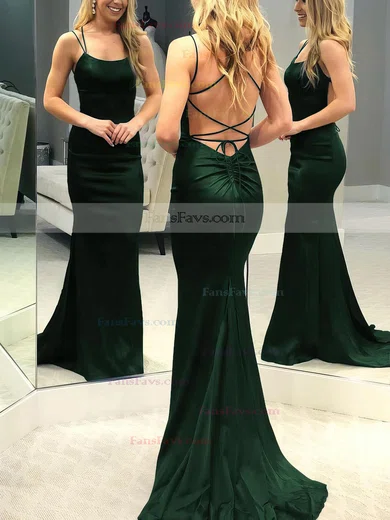 Trumpet/Mermaid Scoop Neck Silk-like Satin Sweep Train Prom Dresses #Favs020106395