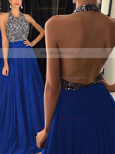 Princess Halter Satin Sweep Train Beading Prom Dresses #Favs020102435