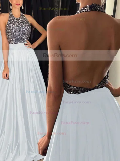 Princess Halter Satin Sweep Train Beading Prom Dresses #Favs020102435