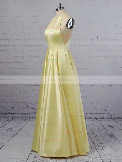 Princess Scoop Neck Satin Floor-length Pockets Prom Dresses #Favs020106399