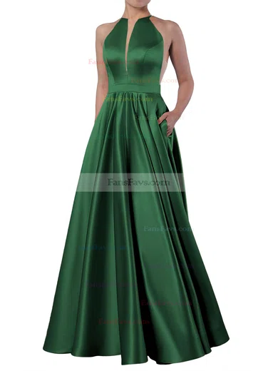 Princess Scoop Neck Satin Floor-length Pockets Prom Dresses #Favs020106399