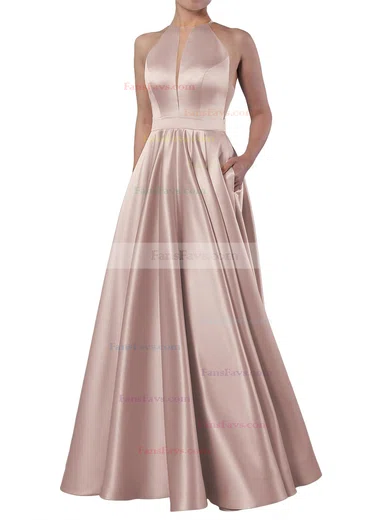 Princess Scoop Neck Satin Floor-length Pockets Prom Dresses #Favs020106399