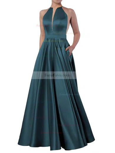 Princess Scoop Neck Satin Floor-length Pockets Prom Dresses #Favs020106399