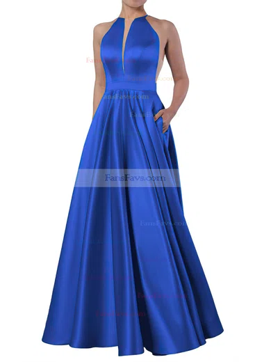 Princess Scoop Neck Satin Floor-length Pockets Prom Dresses #Favs020106399