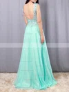 A-line Scoop Neck Chiffon Sweep Train Beading Prom Dresses #Favs020101059