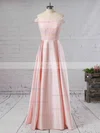 A-line Off-the-shoulder Lace Satin Floor-length Prom Dresses #Favs020105042