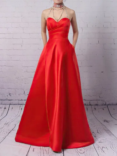 Princess High Neck Satin Sweep Train Beading Prom Dresses #Favs020105066