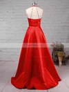 Princess High Neck Satin Sweep Train Beading Prom Dresses #Favs020105066