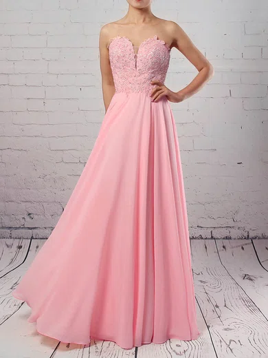 A-line Sweetheart Chiffon Floor-length Appliques Lace Prom Dresses #Favs020105072