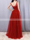A-line V-neck Tulle Floor-length Appliques Lace Prom Dresses #Favs020105082