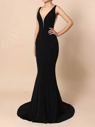 Sheath/Column V-neck Jersey Sweep Train Prom Dresses #Favs020105112 Sheath/Column V-neck Jersey Sweep Train Prom Dresses #Favs020105112