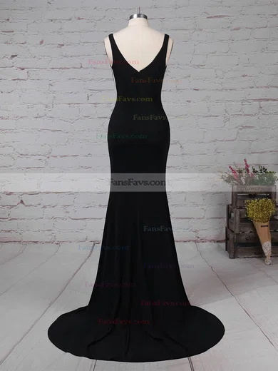 Sheath/Column V-neck Jersey Sweep Train Prom Dresses #Favs020105112