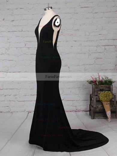 Sheath/Column V-neck Jersey Sweep Train Prom Dresses #Favs020105112