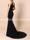 Sheath/Column V-neck Jersey Sweep Train Prom Dresses #Favs020105112