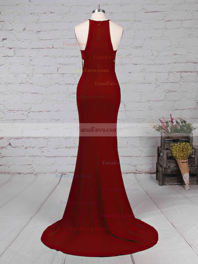 Trumpet/Mermaid Scoop Neck Jersey Sweep Train Split Front Prom Dresses #Favs020105838