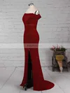 Sheath/Column Off-the-shoulder Jersey Floor-length Split Front Prom Dresses #Favs020105840