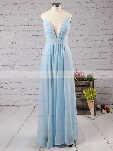 A-line V-neck Chiffon Floor-length Split Front Prom Dresses #Favs020102501