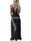 A-line V-neck Chiffon Floor-length Split Front Prom Dresses #Favs020102501