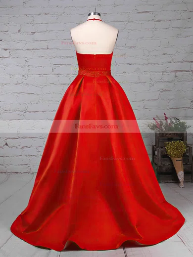 Princess Halter Satin Sweep Train Beading Prom Dresses #Favs020105851