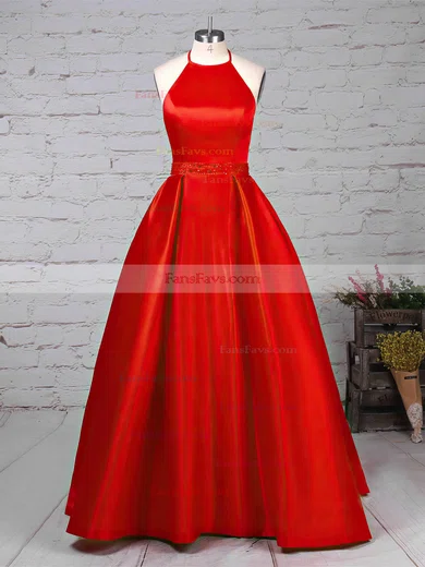 Princess Halter Satin Sweep Train Beading Prom Dresses #Favs020105851