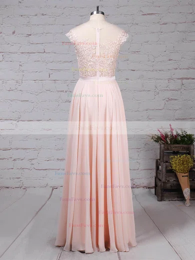 A-line Scoop Neck Chiffon Floor-length Appliques Lace Prom Dresses #Favs020105858