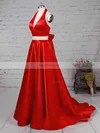 Princess Halter Satin Sweep Train Bow Prom Dresses #Favs020105868