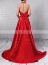 Princess Halter Satin Sweep Train Bow Prom Dresses #Favs020105868