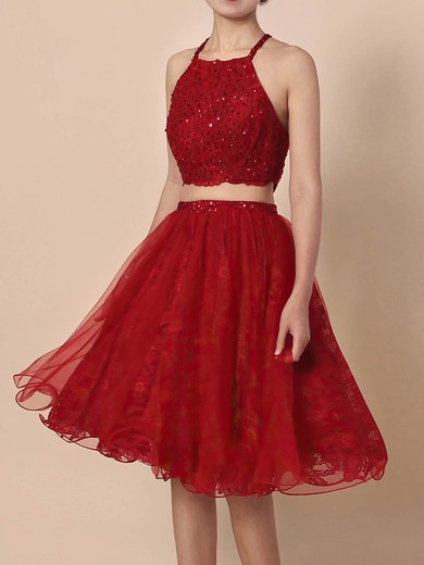 Princess Square Neckline Lace Tulle Short/Mini Beading Short Prom Dresses #Favs020105897