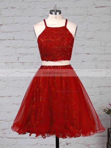 Princess Square Neckline Lace Tulle Short/Mini Beading Short Prom Dresses #Favs020105897