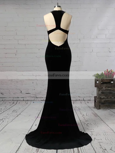 Trumpet/Mermaid V-neck Velvet Sweep Train Prom Dresses #Favs020105099